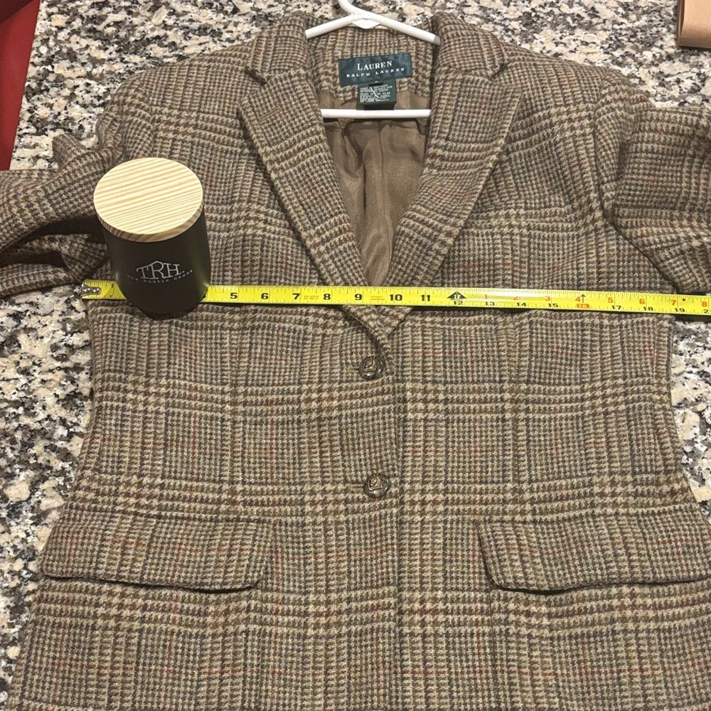 Lauren Ralph Lauren Equestrian Tweed Blazer Pure Wool Tan Beige Sz 6